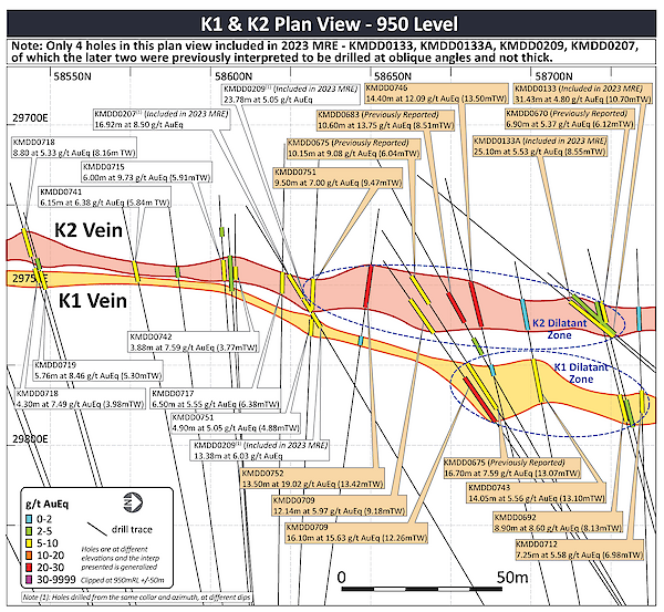 Figure 4 &ndash; K1 and K2 Vein Plan Map (950 Level)